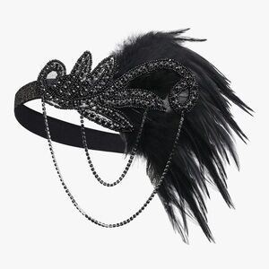 Elegant Black Feathered Flapper Headband